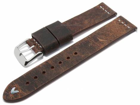 Meyhofer EASY-CLICK watch strap -Revheim- 18mm dark brown camel vintage look l. blue stitched (width of buckle 18 mm) - Bild vergrern 