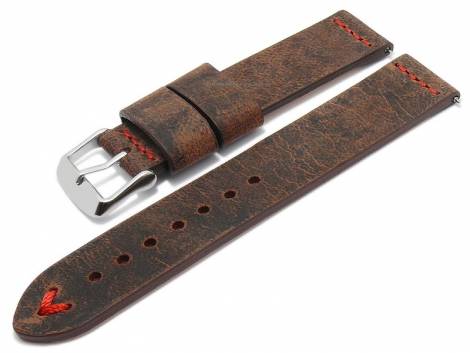 Meyhofer EASY-CLICK watch strap -Revheim- 20mm dark brown camel vintage look red stitching (width of buckle 20 mm) - Bild vergrern 