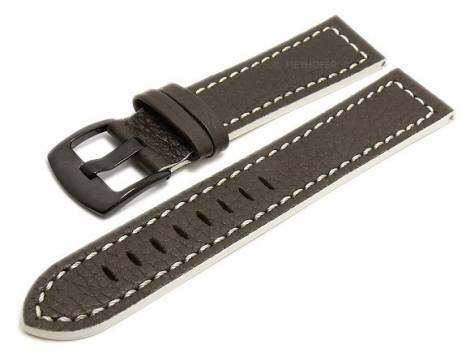 Meyhofer EASY-CLICK watch strap -Neuburg- 18mm dark brown leather light stitching black buckle (width of buckle 18 mm) - Bild vergr��ern 