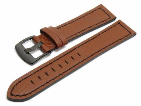 Meyhofer EASY-CLICK watch strap -Neuburg- 22mm brown leather black stitching black buckle (width of buckle 20 mm) - Bild vergrern 