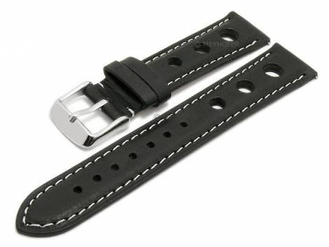 Meyhofer EASY-CLICK watch strap -Castletown- 20mm black leather racing look light stitching (width of buckle 18 mm) - Bild vergrößern 