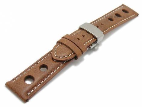 Meyhofer EASY-CLICK watch strap -Stavelot- 20mm light brown leather racing look butterfly clasp (width of clasp 18 mm) - Bild vergr��ern 