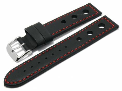 Meyhofer EASY-CLICK watch strap -Farborg- 24mm black leather racing look red stitching (width of buckle 22 mm) - Bild vergrern 