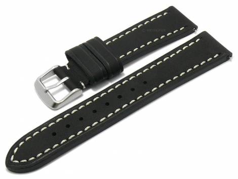 Meyhofer EASY-CLICK watch strap -Stanley- 22mm black saddle leather smooth light stitching (width of buckle 20 mm) - Bild vergrern 