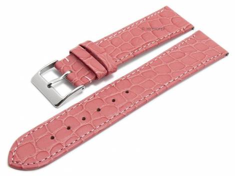 Meyhofer EASY-CLICK watch strap -Santos- 22mm pink leather croco grain stitched (width of buckle 20 mm) - Bild vergrern 