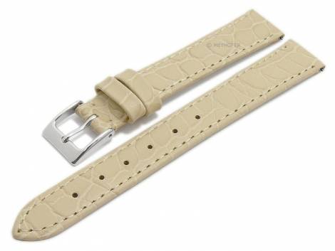 Meyhofer EASY-CLICK watch strap -Santos- 14mm beige leather croco grain stitched (width of buckle 12 mm) - Bild vergr��ern 