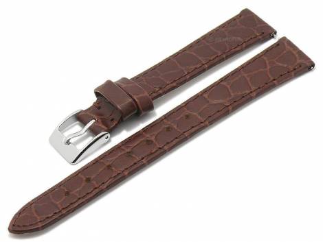 Meyhofer EASY-CLICK watch strap -Santos- 12mm dark brown leather croco grain stitched (width of buckle 10 mm) - Bild vergrern 