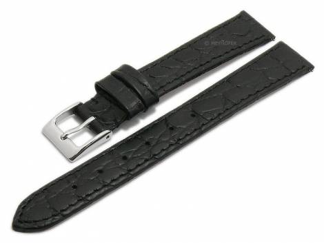 Meyhofer EASY-CLICK watch strap -Santos- 12mm black leather croco grain stitched (width of buckle 10 mm) - Bild vergrern 