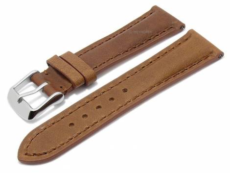 Meyhofer EASY-CLICK watch strap XS -Prinsburg- 22mm brown leather vegetable tanned stitched (width of buckle 20 mm) - Bild vergrern 