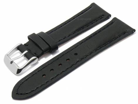 Meyhofer EASY-CLICK watch strap XS -Prinsburg- 18mm black leather vegetable tanned stitched (width of buckle 16 mm) - Bild vergrern 