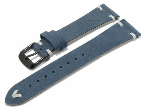 Meyhofer EASY-CLICK watch strap -Carson- 20mm blue leather vintage look light stitching (width of buckle 16 mm) - Bild vergrern 