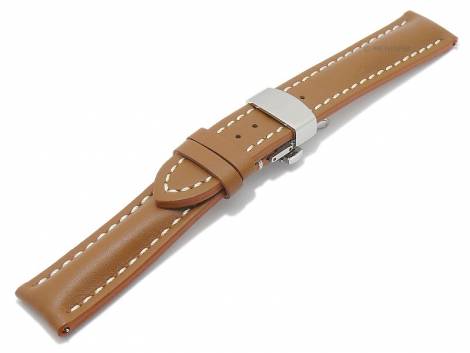Meyhofer EASY-CLICK watch strap -Loano- 18mm light brown leather with clasp light stitching (width of clasp 16 mm) - Bild vergr��ern 