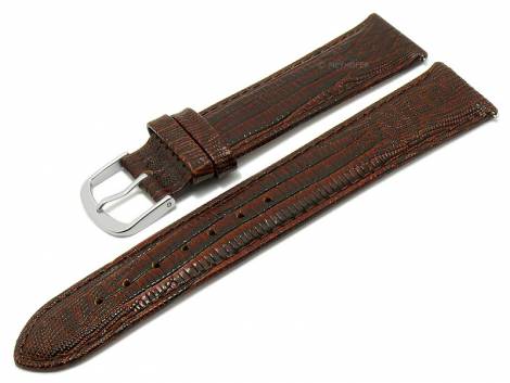 Meyhofer EASY-CLICK watch strap XL -Rosario- 18mm dark brown leather teju grain stitched (width of buckle 18 mm) - Bild vergrern 