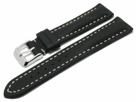 Meyhofer EASY-CLICK watch strap -Frisco- 24mm black leather light stitching (width of buckle 20 mm) - Bild vergrern 