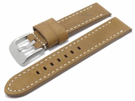 Meyhofer EASY-CLICK watch strap -Ridgeway- 20mm light brown leather vintage look light stitching (width of buckle 20 mm) - Bild vergrern 