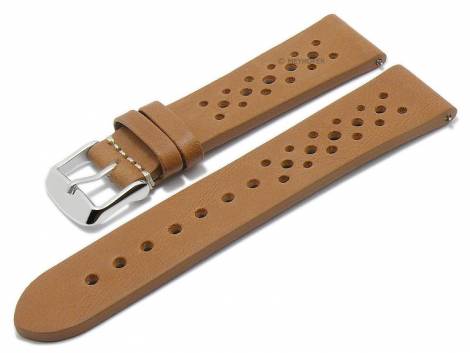 Meyhofer EASY-CLICK watch strap XL -Rutland- 20mm l. brown leather racing look without stitching (width of buckle 18 mm) - Bild vergrern 