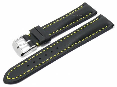 Meyhofer EASY-CLICK watch strap -Rumford- 20mm black leather yellow stitching (width of buckle 18 mm) - Bild vergr��ern 