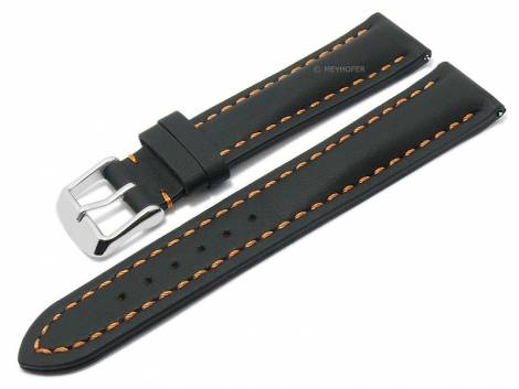 Meyhofer EASY-CLICK watch strap -Rumford- 18mm black leather orange stitching (width of buckle 16 mm) - Bild vergr��ern 
