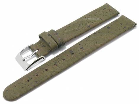 Meyhofer EASY-CLICK watch strap -Tavira- 14mm oliv green genuine cork VEGAN matt (width of buckle 14 mm) - Bild vergr��ern 