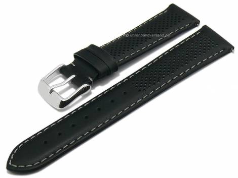 Meyhofer EASY-CLICK watch strap -Brady- 22mm black leather smooth matt sporty grey stitching (width of buckle 20 mm) - Bild vergrern 