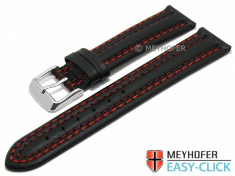 Watch strap Meyhofer EASY-CLICK -Denali- 20mm black leather smooth red double stitched (width of buckle 18 mm) - Bild vergr��ern 