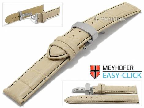 Meyhofer EASY-CLICK watch strap -Nizza Special- 22mm beige leather black stitching flip clasp (width of clasp 20 mm) - Bild vergrern 