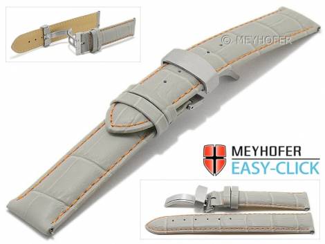 Meyhofer EASY-CLICK watch strap -Nizza Special- 22mm grey leather orange stitching flip clasp (width of clasp 20 mm) - Bild vergr��ern 