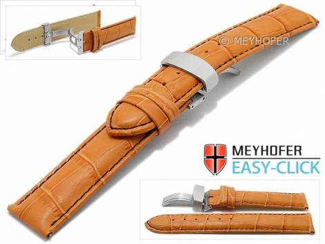 Meyhofer EASY-CLICK watch strap -Nizza Special- 20mm orange leather black stitching flip clasp (width of clasp 20 mm) - Bild vergrern 