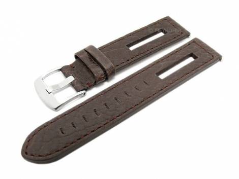 Meyhofer EASY-CLICK watch strap -Cordoba- 20mm dark brown leather grained racing look (width of buckle 20 mm) - Bild vergrern 