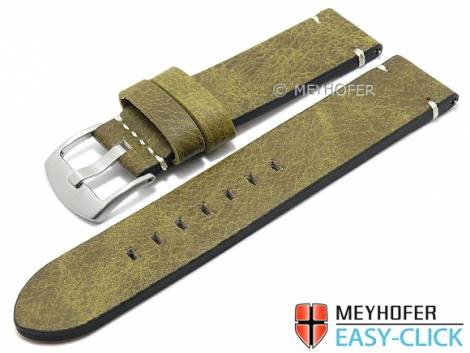 Meyhofer EASY-CLICK watch strap -Midvale- 22mm oliv green leather vintage look light stitched (width of buckle 22 mm) - Bild vergr��ern 