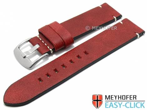 Meyhofer EASY-CLICK watch strap -Midvale- 20mm red leather vintage look light stitched (width of buckle 20 mm) - Bild vergrößern 
