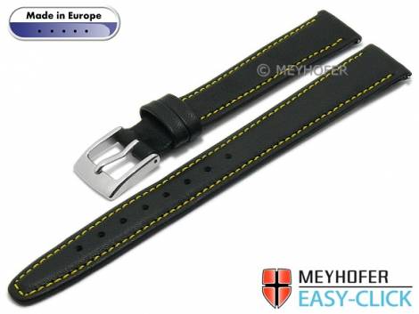 Meyhofer EASY-CLICK watch strap -Maribor Special- 14mm black leather smooth yellow stitching (width of buckle 12 mm) - Bild vergrern 