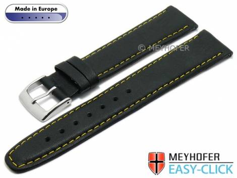 Meyhofer EASY-CLICK watch strap -Maribor Special- 20mm black leather smooth yellow stitching (width of buckle 18 mm) - Bild vergrern 