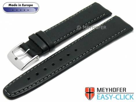 Meyhofer EASY-CLICK watch strap -Maribor Classic- 16mm black leather smooth grey stitching (width of buckle 14 mm) - Bild vergrern 
