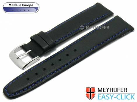 Meyhofer EASY-CLICK watch strap -Maribor Special- 16mm black leather smooth blue stitching (width of buckle 14 mm) - Bild vergr��ern 