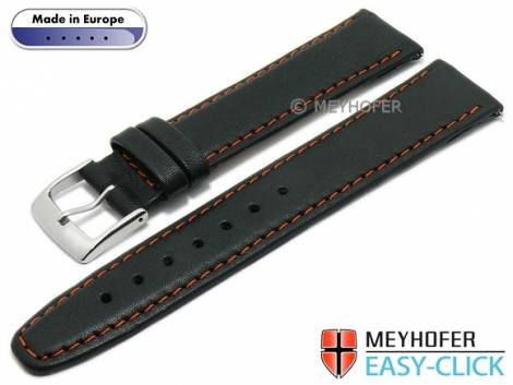 Meyhofer EASY-CLICK watch strap -Maribor Special- 16mm black leather smooth orange stitching (width of buckle 14 mm) - Bild vergrern 