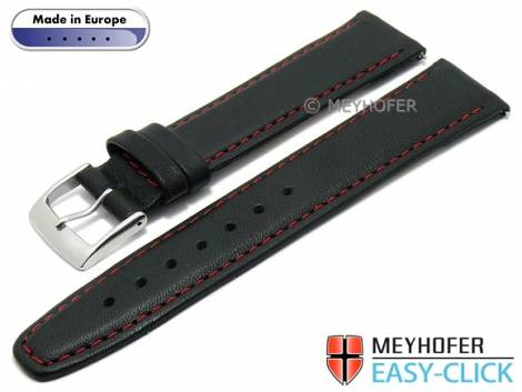Meyhofer EASY-CLICK watch strap -Maribor Special- 16mm black leather smooth red stitching (width of buckle 14 mm) - Bild vergr��ern 