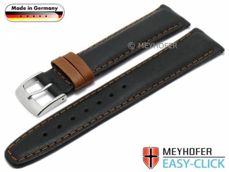 Meyhofer EASY-CLICK watch strap -Izola- 18mm black leather smooth light brown stitching (width of buckle 18 mm) - Bild vergr��ern 