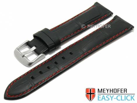 Meyhofer EASY-CLICK watch strap -Bahia Special- 20mm black leather allig. grain red stitching (width of buckle 18 mm) - Bild vergr��ern 