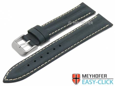 Meyhofer EASY-CLICK watch strap -Paraiba- 20mm dark blue leather vintage look light stitching (width of buckle 18 mm) - Bild vergr��ern 