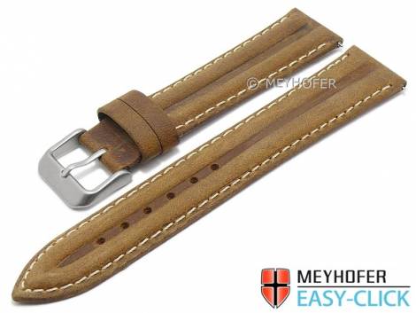 Meyhofer EASY-CLICK watch strap -Paraiba- 22mm light brown leather vintage look light stitching (width of buckle 20 mm) - Bild vergr��ern 