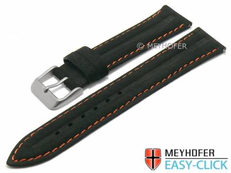 Meyhofer EASY-CLICK watch strap -Paraiba Special- 16mm black leather vintage orange stitching (width of buckle 14 mm) - Bild vergr��ern 