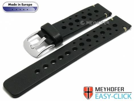 Meyhofer EASY-CLICK watch strap -Drawa- 20mm black leather racing look light stitching (width of buckle 20 mm) - Bild vergrern 