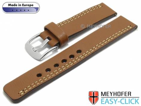 Meyhofer EASY-CLICK watch strap -Wollin- 20mm brown leather light asymmetric stitching (width of buckle 20 mm) - Bild vergrern 