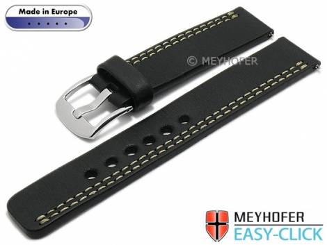 Meyhofer EASY-CLICK watch strap -Wollin- 22mm black leather light asymmetric stitching (width of buckle 22 mm) - Bild vergrern 