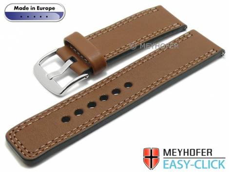 Meyhofer EASY-CLICK watch strap -Narew- 26mm brown leather smooth double stitching (width of buckle 26 mm) - Bild vergrern 