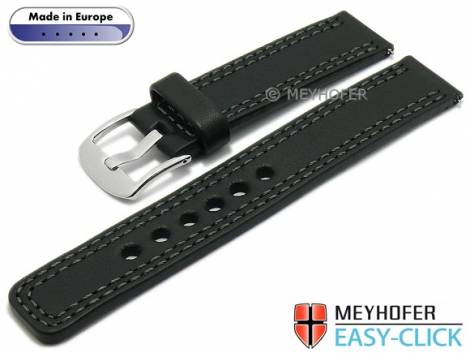 Meyhofer EASY-CLICK watch strap -Narew- 24mm black leather grey double stitching (width of buckle 24 mm) - Bild vergr��ern 