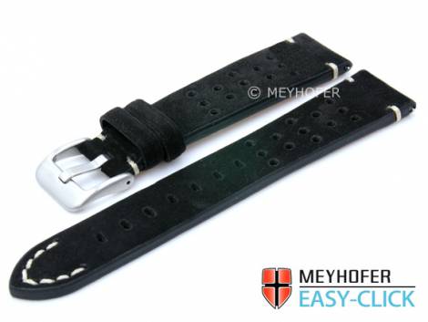 Meyhofer EASY-CLICK watch strap -Sonoma- 20mm black leather racing look suede like (width of buckle 16 mm) - Bild vergr��ern 