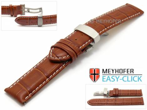 Meyhofer EASY-CLICK watch strap -Nizza- 22mm light brown leather alligator grain with clasp (width of clasp 20 mm) - Bild vergr��ern 