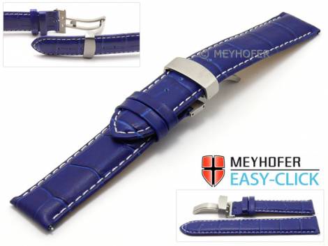 Meyhofer EASY-CLICK watch strap -Nizza- 20mm royal blue leather alligator grain with clasp (width of clasp 20 mm) - Bild vergr��ern 